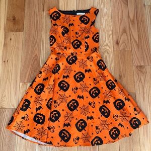 Orange Halloween Sleeveless Dress Gardenwed Pumpkin Bat Holiday Rockabilly Small